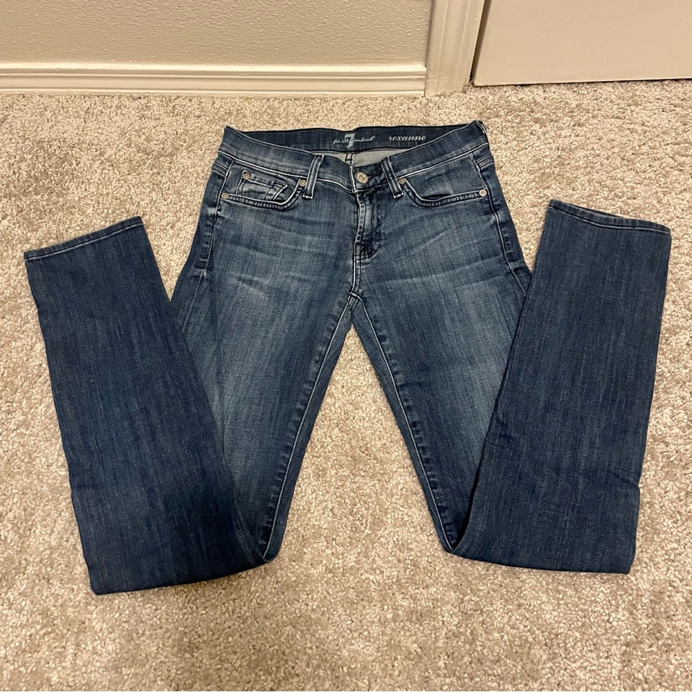 7 For All Mankind Womens Roxanne Dark Blue Wash Skinny Denim Jeans 25